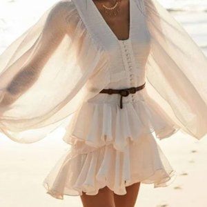 Shona Joy Charlotte Plunged Draped Mini Dress- Ecru